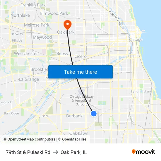 79th St & Pulaski Rd to Oak Park, IL map