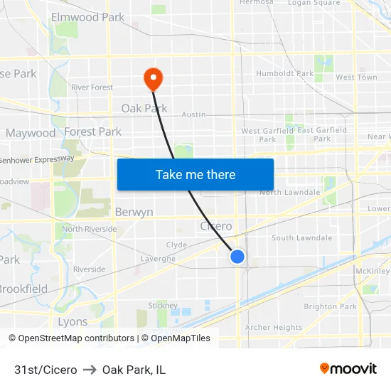 31st/Cicero to Oak Park, IL map
