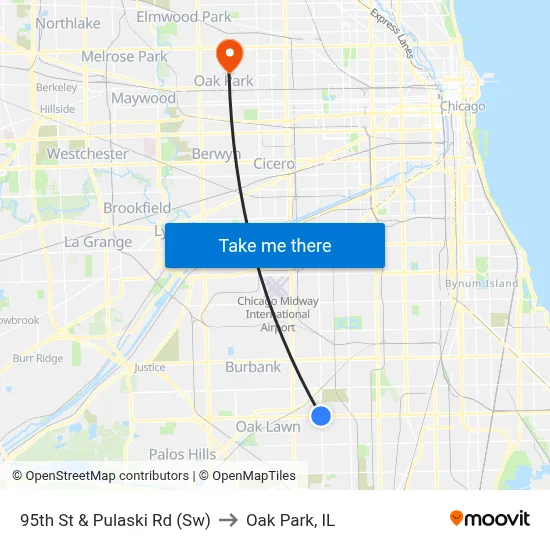 95th St & Pulaski Rd (Sw) to Oak Park, IL map