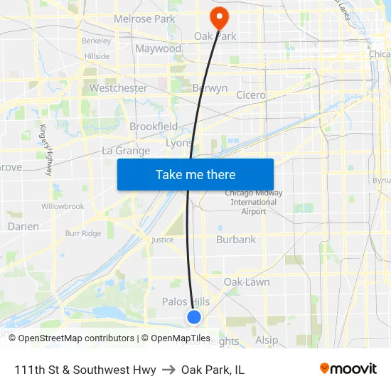 111th St & Southwest Hwy to Oak Park, IL map