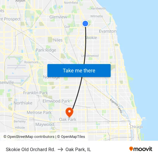 Skokie Old Orchard Rd. to Oak Park, IL map