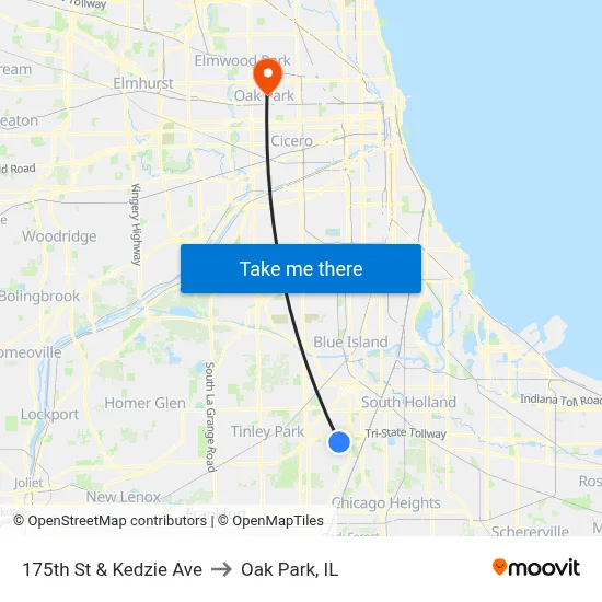 175th St & Kedzie Ave to Oak Park, IL map