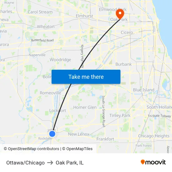 Ottawa/Chicago to Oak Park, IL map