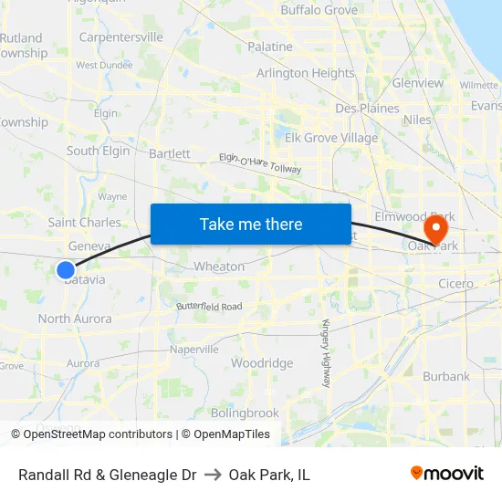 Randall Rd & Gleneagle Dr to Oak Park, IL map
