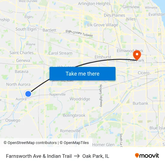 Farnsworth Ave & Indian Trail to Oak Park, IL map