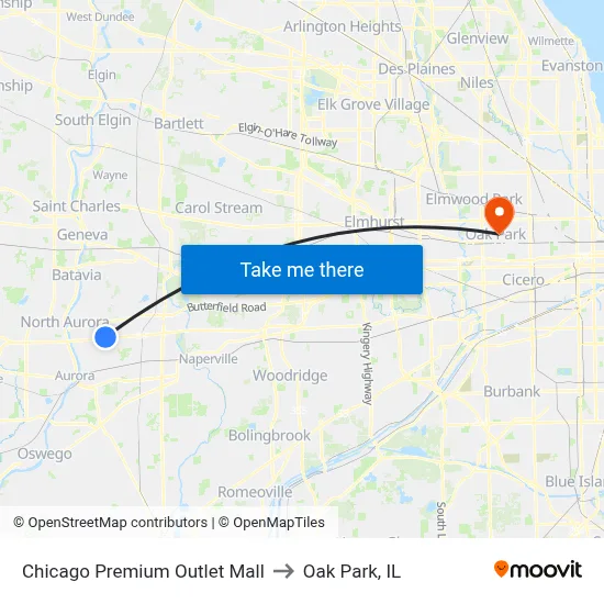 Chicago Premium Outlet Mall to Oak Park, IL map