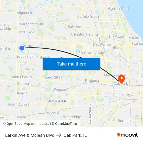 Larkin Ave & Mclean Blvd to Oak Park, IL map