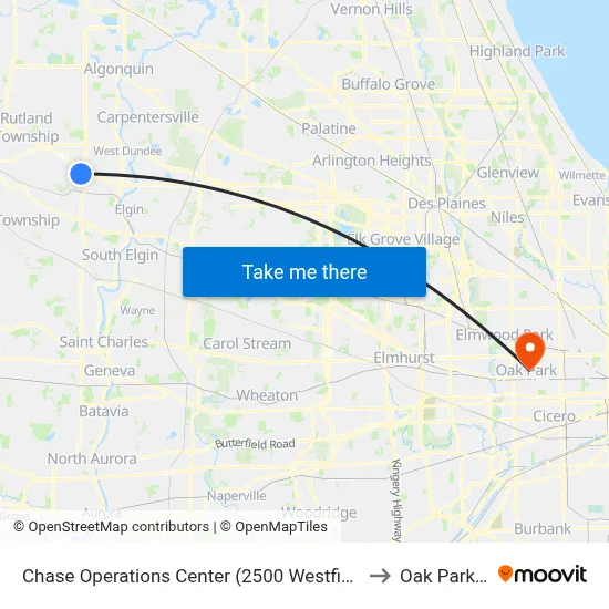 Chase Operations Center (2500 Westfield Dr) to Oak Park, IL map