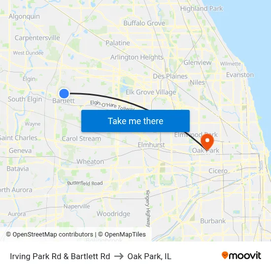Irving Park Rd & Bartlett Rd to Oak Park, IL map