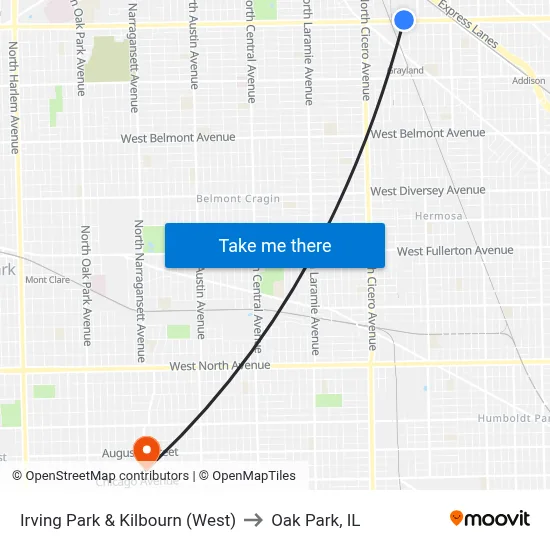 Irving Park & Kilbourn (West) to Oak Park, IL map