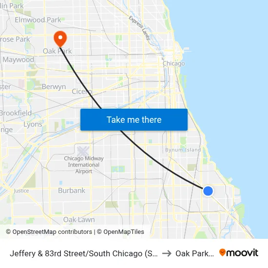 Jeffery & 83rd Street/South Chicago (South) to Oak Park, IL map
