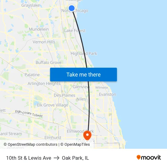10th St & Lewis Ave to Oak Park, IL map