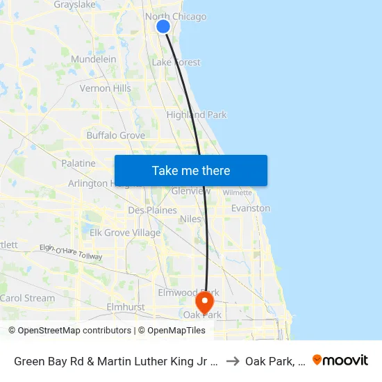 Green Bay Rd & Martin Luther King Jr Dr to Oak Park, IL map