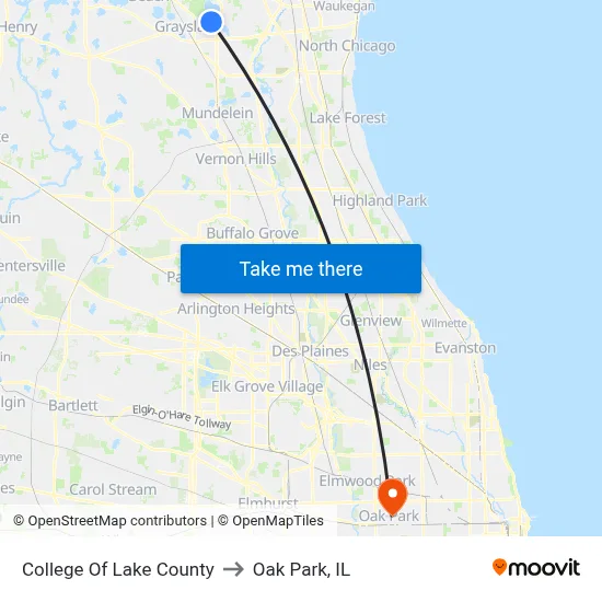 College Of Lake County to Oak Park, IL map
