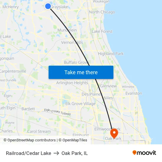 Railroad/Cedar Lake to Oak Park, IL map