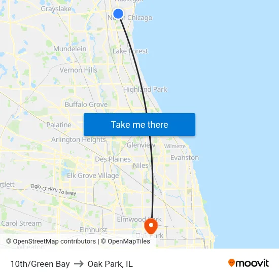 10th/Green Bay to Oak Park, IL map