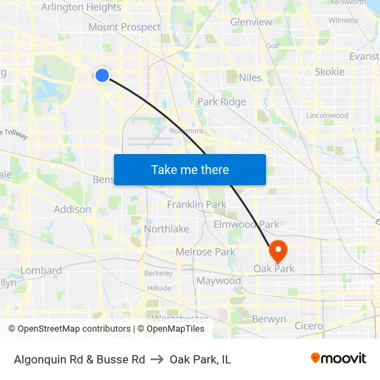 Algonquin Rd & Busse Rd to Oak Park, IL map