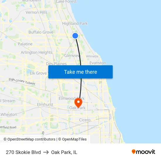 270 Skokie Blvd to Oak Park, IL map