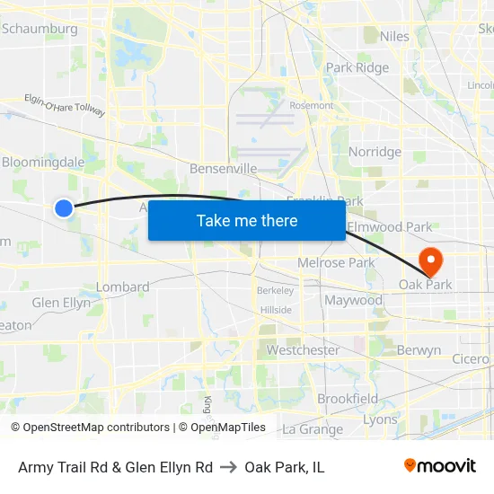 Army Trail Rd & Glen Ellyn Rd to Oak Park, IL map
