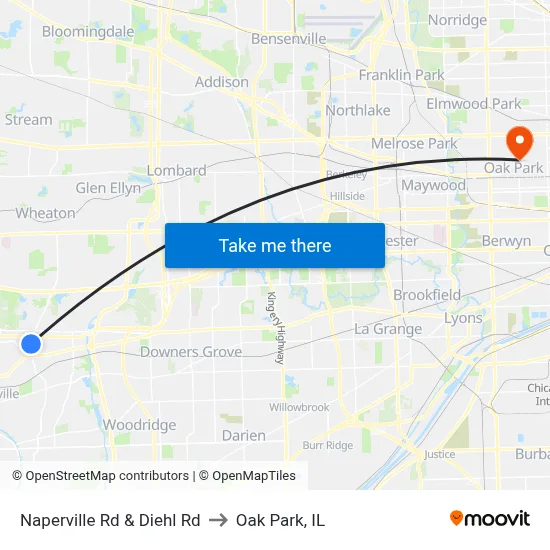 Naperville Rd & Diehl Rd to Oak Park, IL map