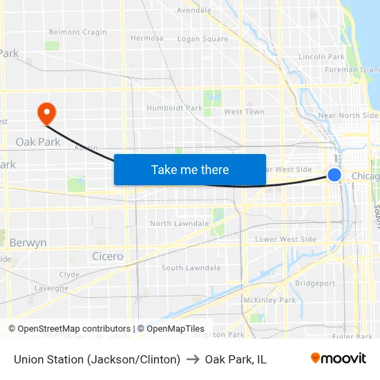 Union Station (Jackson/Clinton) to Oak Park, IL map