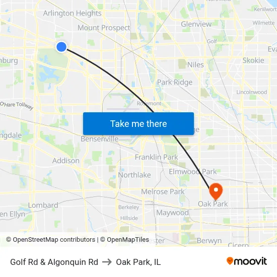 Golf Rd & Algonquin Rd to Oak Park, IL map