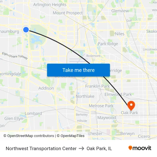 Northwest Transportation Center to Oak Park, IL map
