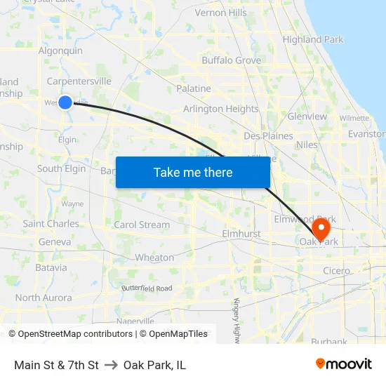Main St & 7th St to Oak Park, IL map