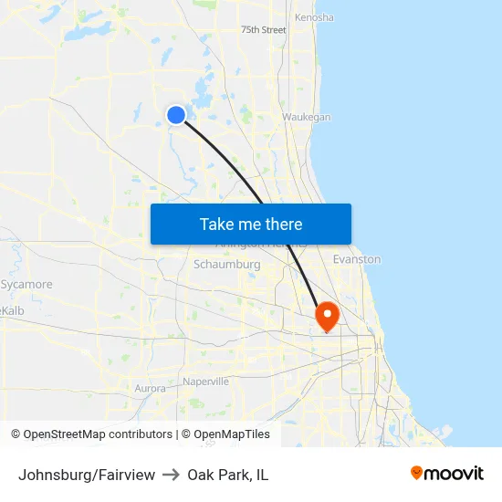 Johnsburg/Fairview to Oak Park, IL map