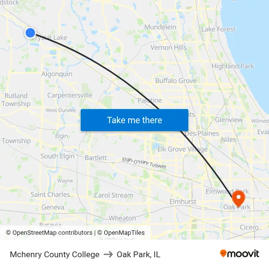Mchenry County College to Oak Park, IL map