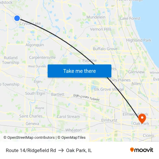 Route 14/Ridgefield Rd to Oak Park, IL map