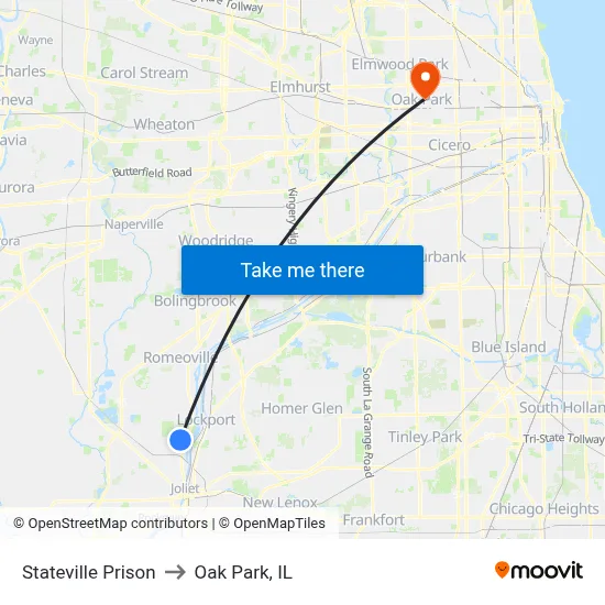 Stateville Prison to Oak Park, IL map