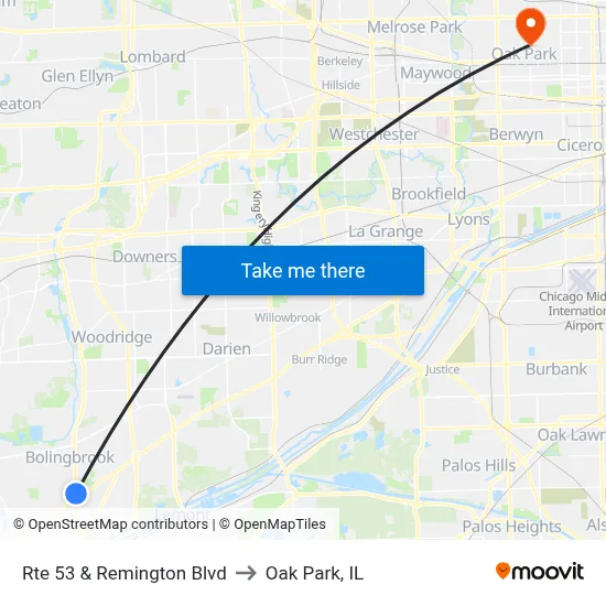 Rte 53 & Remington Blvd to Oak Park, IL map