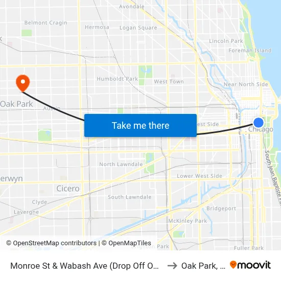 Monroe St & Wabash Ave (Drop Off Only) to Oak Park, IL map