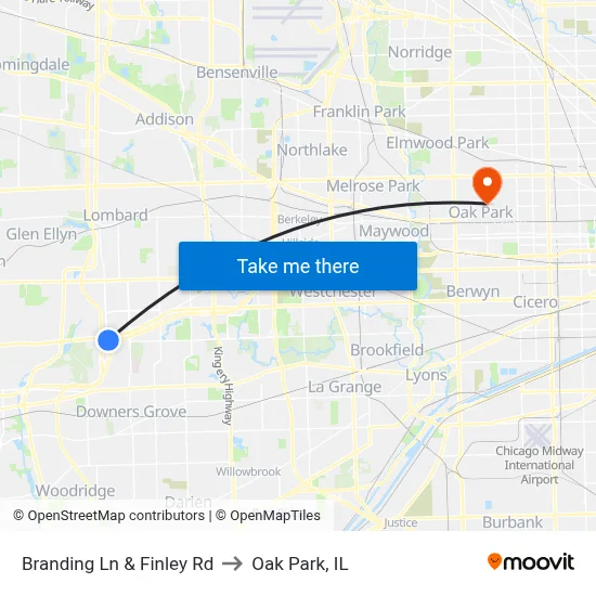 Branding Ln & Finley Rd to Oak Park, IL map