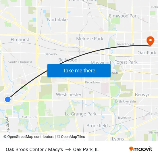 Oak Brook Center / Macy's to Oak Park, IL map