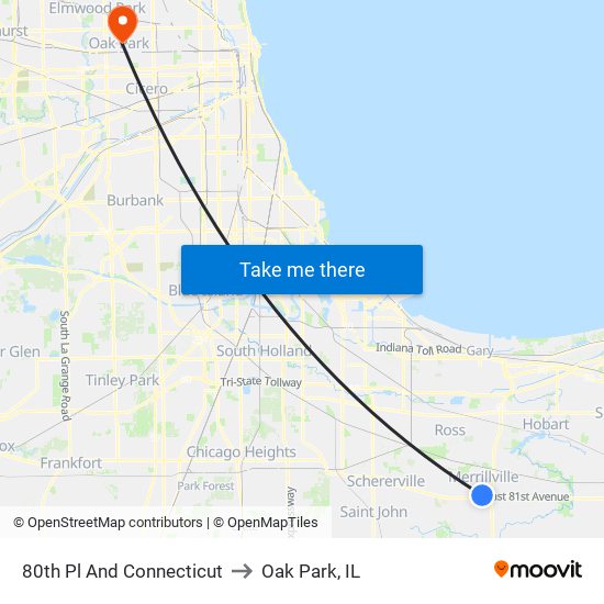 80th Pl And Connecticut to Oak Park, IL map