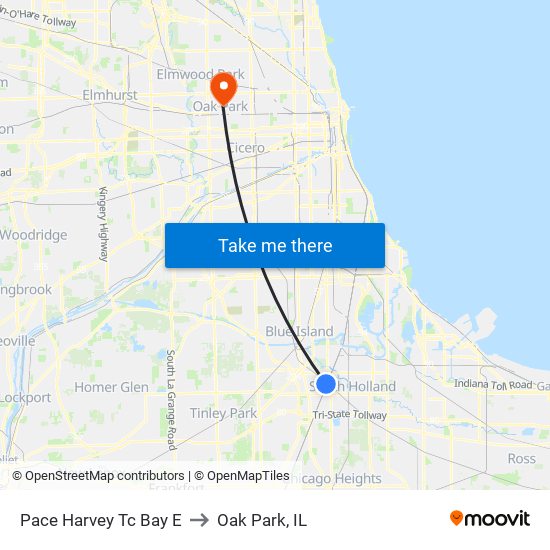 Pace Harvey Tc Bay E to Oak Park, IL map