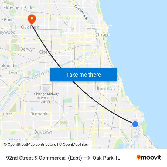 92nd Street & Commercial (East) to Oak Park, IL map