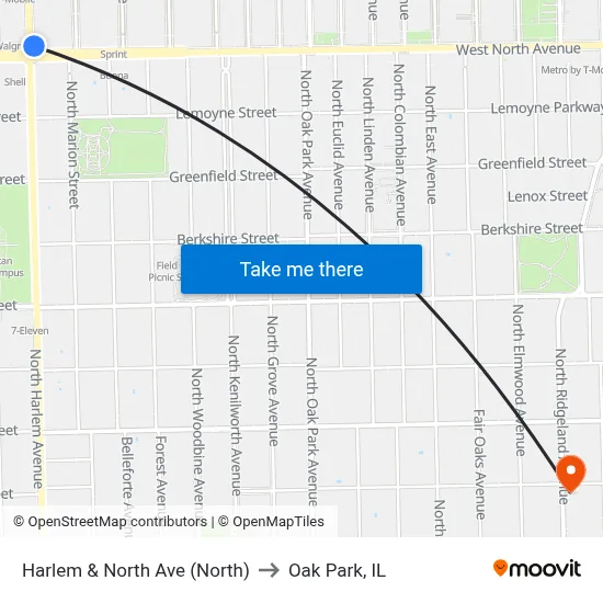 Harlem & North Ave (North) to Oak Park, IL map