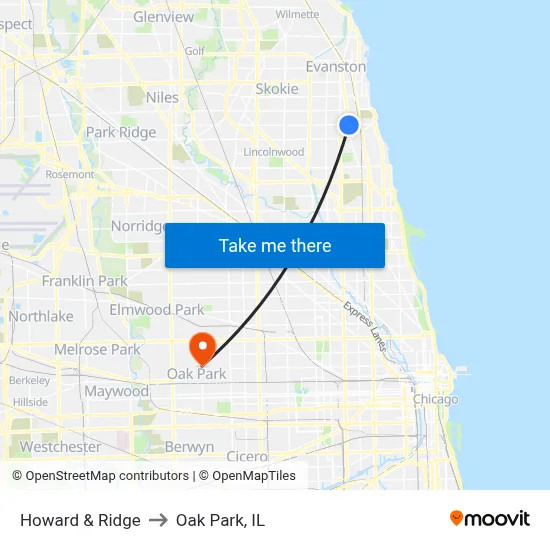 Howard & Ridge to Oak Park, IL map