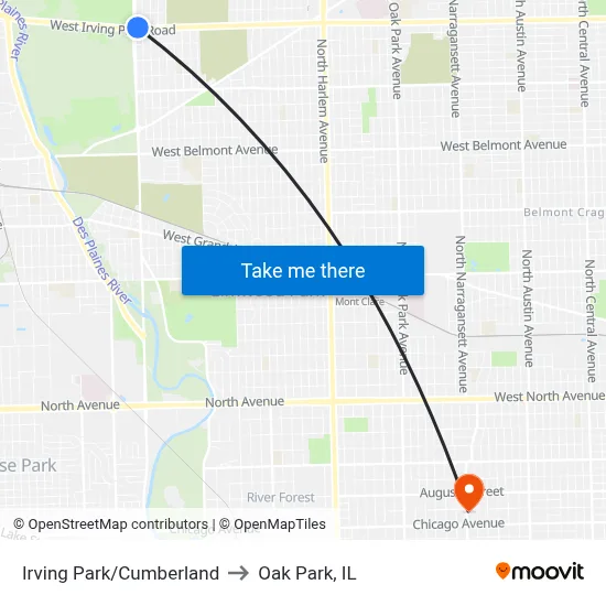 Irving Park/Cumberland to Oak Park, IL map