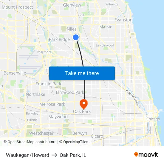 Waukegan/Howard to Oak Park, IL map