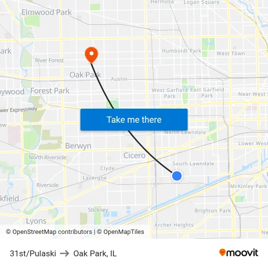 31st/Pulaski to Oak Park, IL map