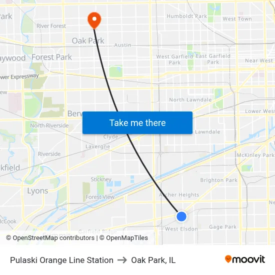 Pulaski Orange Line Station to Oak Park, IL map