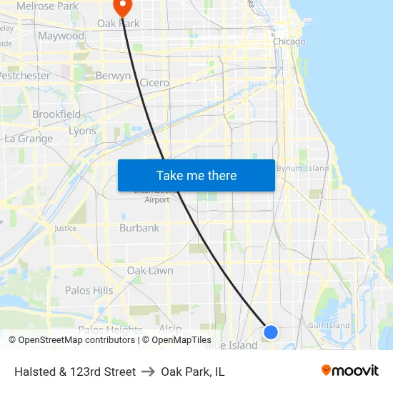 Halsted & 123rd Street to Oak Park, IL map