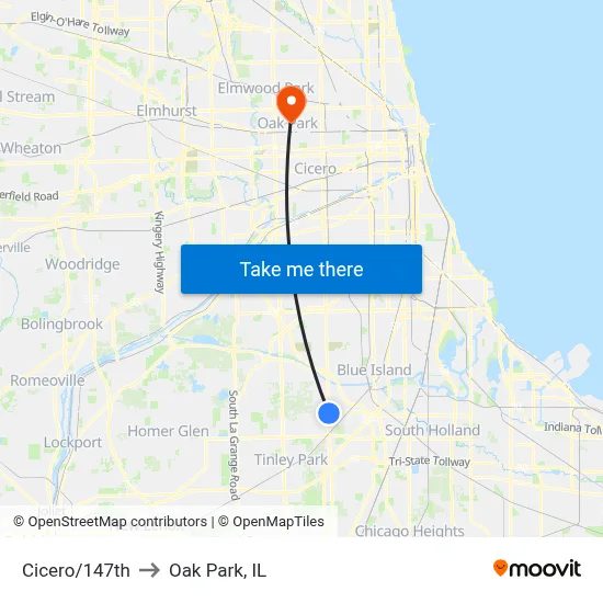 Cicero/147th to Oak Park, IL map