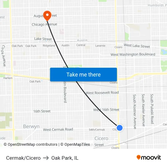 Cermak/Cicero to Oak Park, IL map
