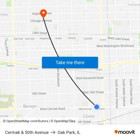 Cermak & 50th Avenue to Oak Park, IL map
