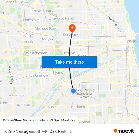 63rd/Narragansett to Oak Park, IL map